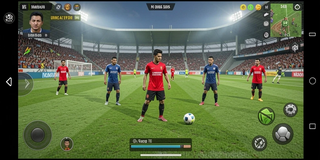Tampilan gameplay menakjubkan dalam pertandingan sepak bola.