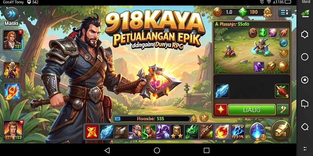 Screenshot dari gameplay RPG 918KAYA menunjukkan pertarungan epik.