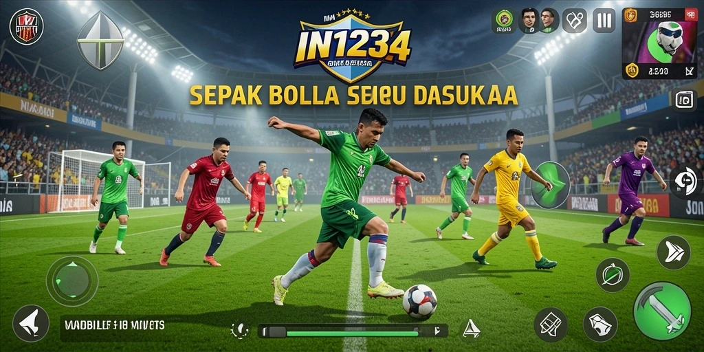 Tampilan gameplay <strong>IN1234</strong> yang menegangkan dalam pertandingan sepak bola.