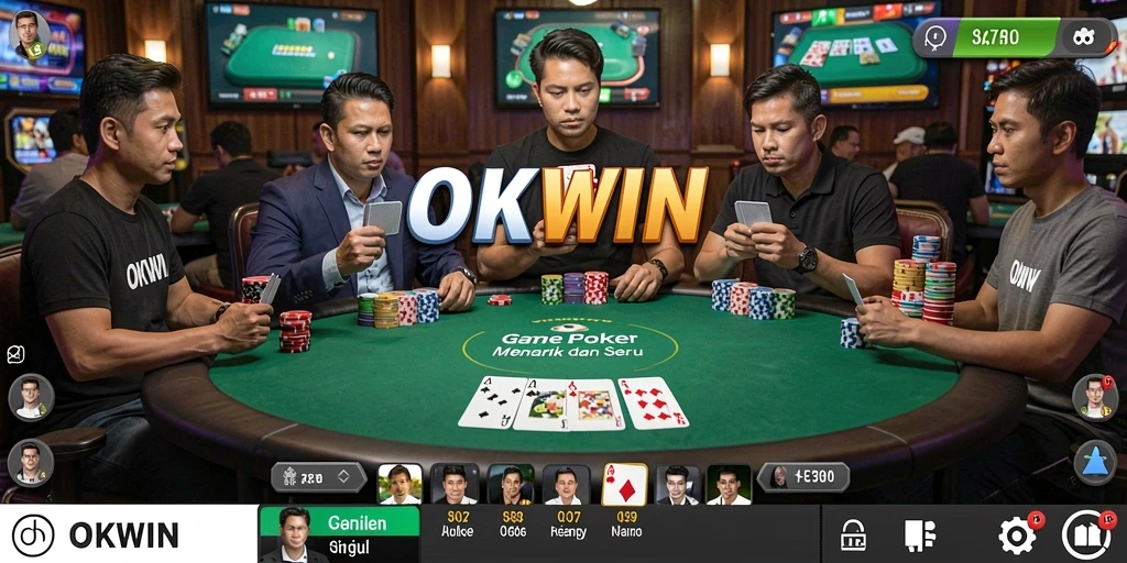 Screenshot menunjukkan gameplay Poker yang mendebarkan di OKWIN.