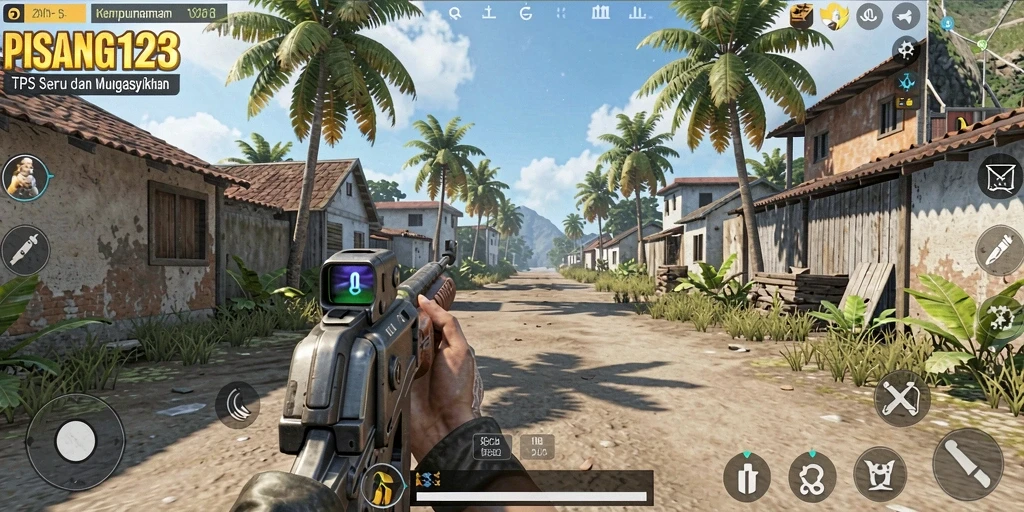 Tampilan gameplay seru dari PISANG123 dengan aksi tembak-tembakan.