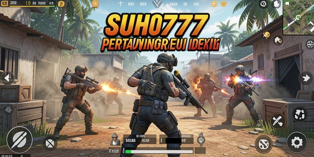 Tangkapan layar utama SUHU777 menampilkan aksi seru dalam gameplay Battle Royale.