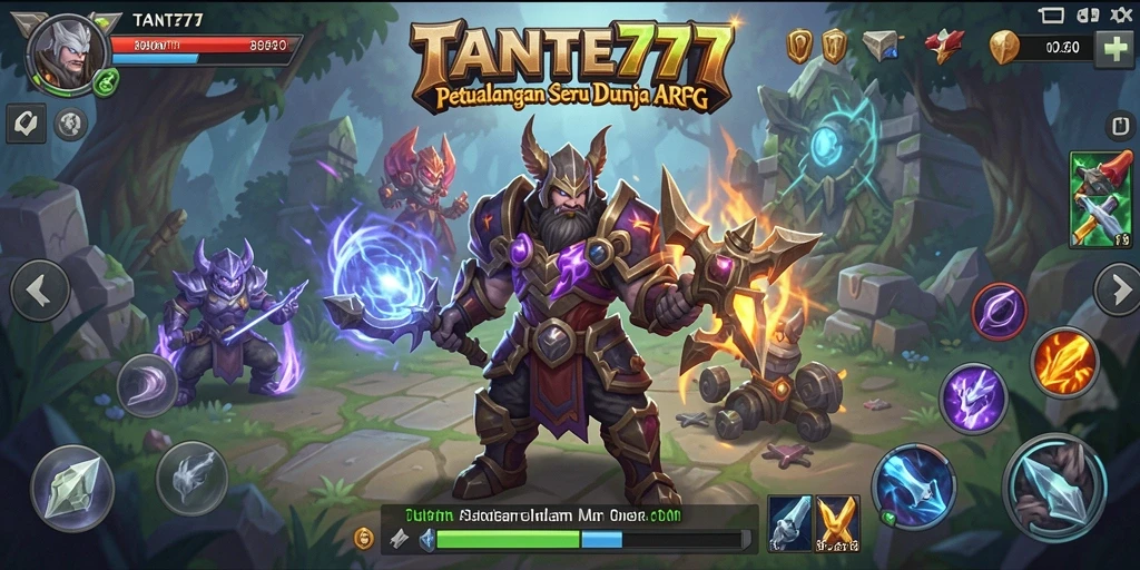 Tangkapan layar utama TANTE777 menunjukkan pertarungan epik di dunia ARPG.